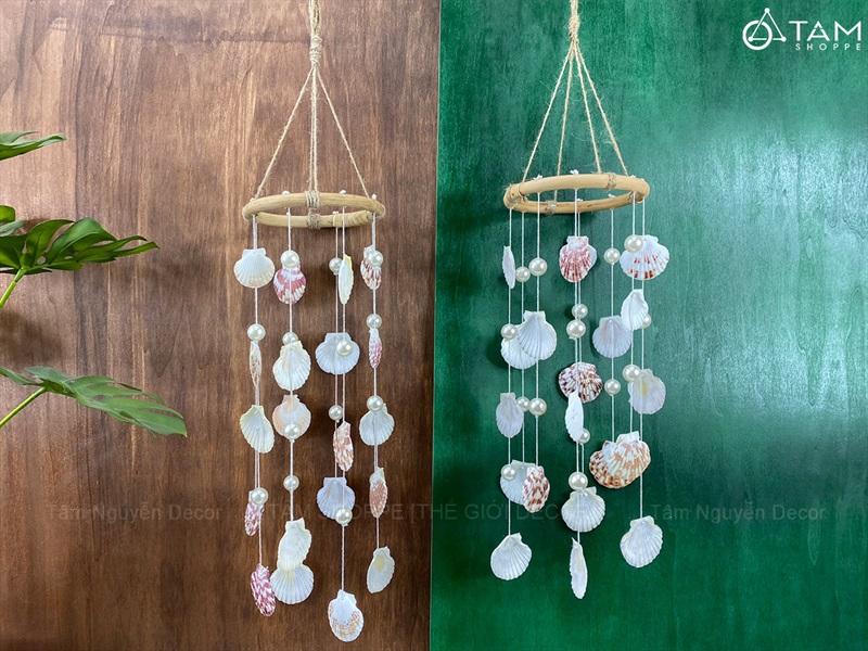 Chuông gió vòng mây sò ngọc [Tự nhiên - không mùi] D45cm CHUONGGIO-03